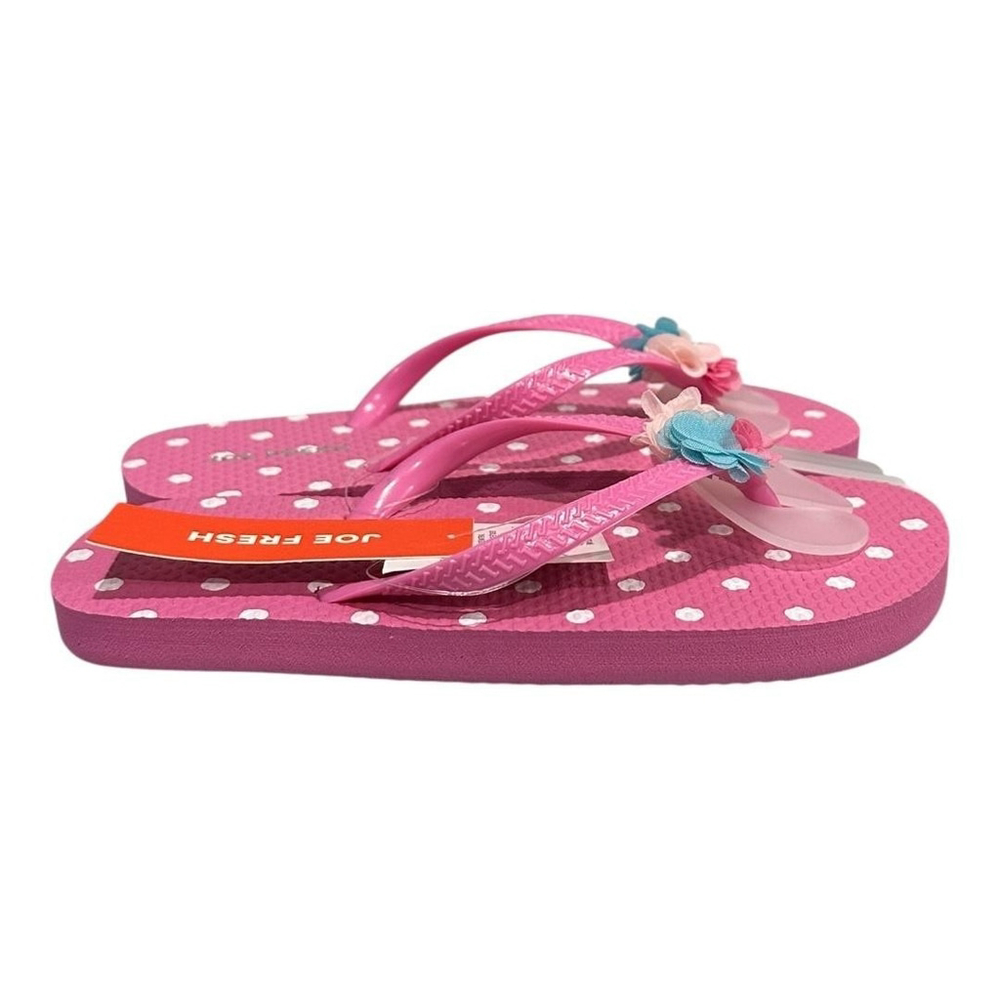 Joe Fresh Flip Flop Sandals Girls Size 12.5 Pink Polka Dot Flower Beach Shoes